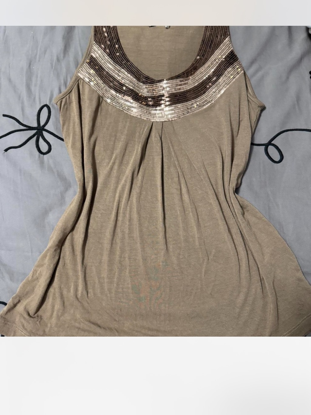 Vintage Sequin-Trim Taupe Women's Tank Top